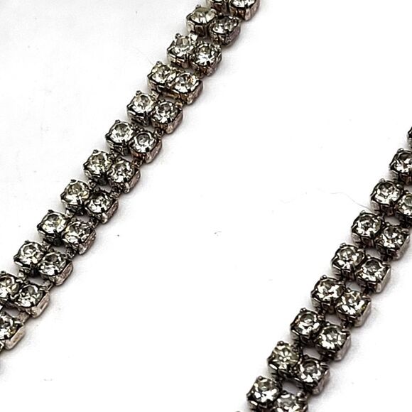 "5/$25" Silvertone Aqua and Clear Rhinestone Cocktail Necklace - Picture 4 of 9